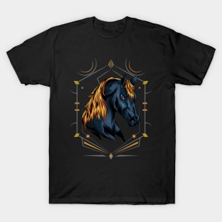 head horse illustration with ornament background T-Shirt